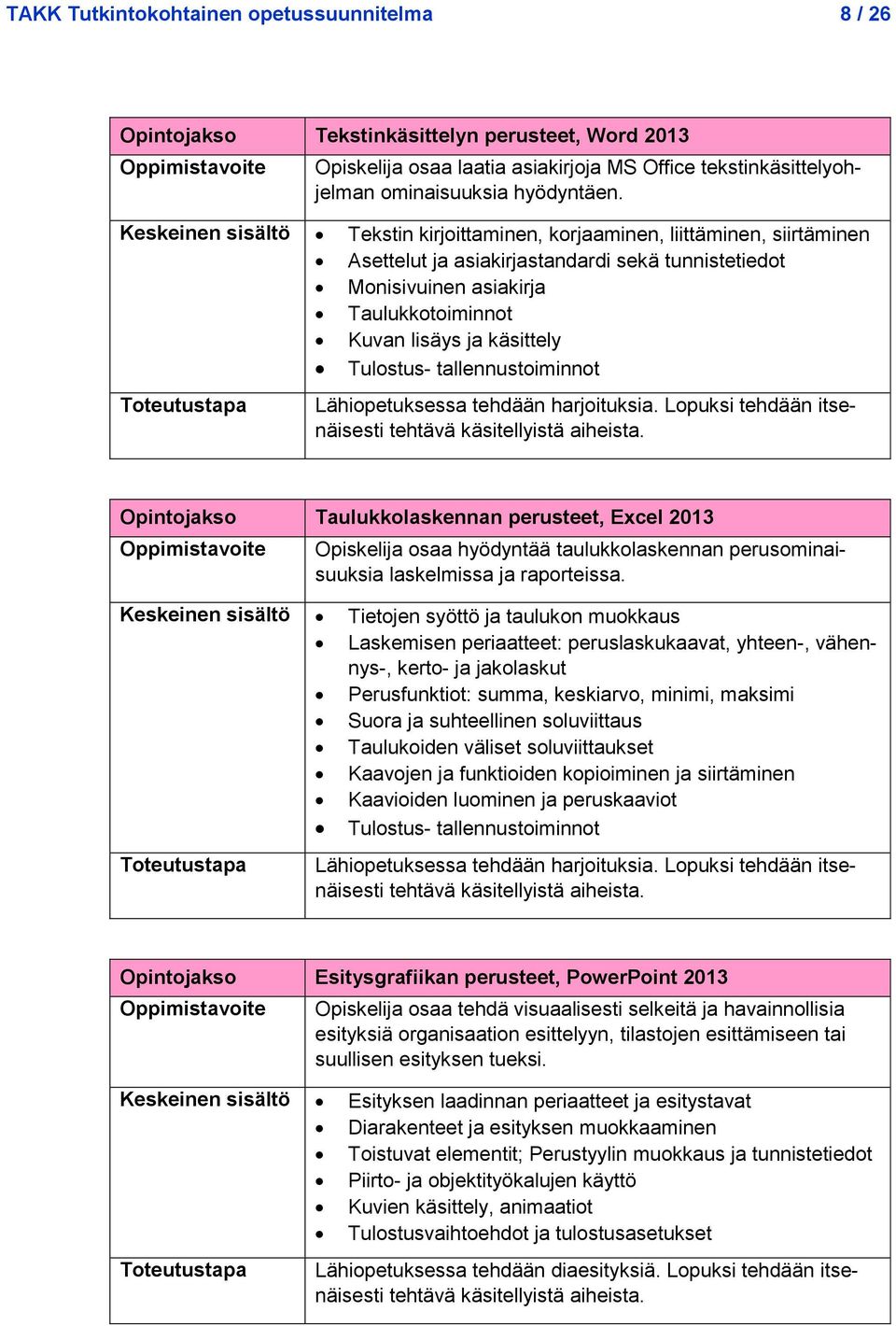 Tulostus- tallennustoiminnot Lähiopetuksessa tehdään harjoituksia. Lopuksi tehdään itsenäisesti tehtävä käsitellyistä aiheista.