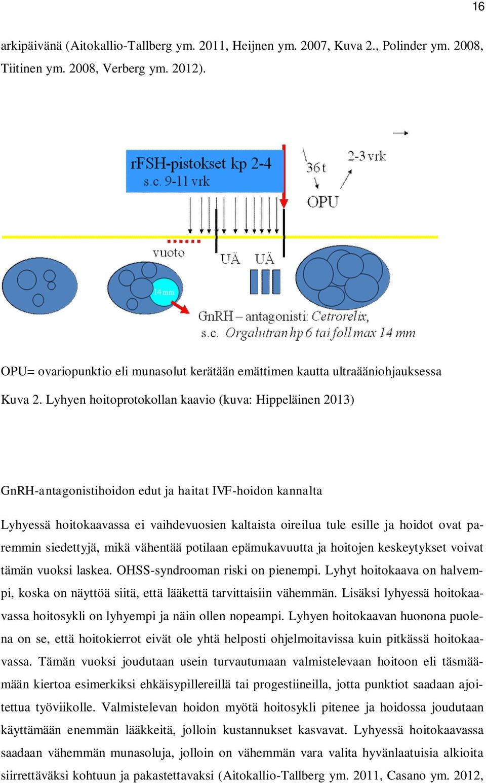 Lyhyen hoitoprotokollan kaavio (kuva: Hippeläinen 2013) GnRH-antagonistihoidon edut ja haitat IVF-hoidon kannalta Lyhyessä hoitokaavassa ei vaihdevuosien kaltaista oireilua tule esille ja hoidot ovat