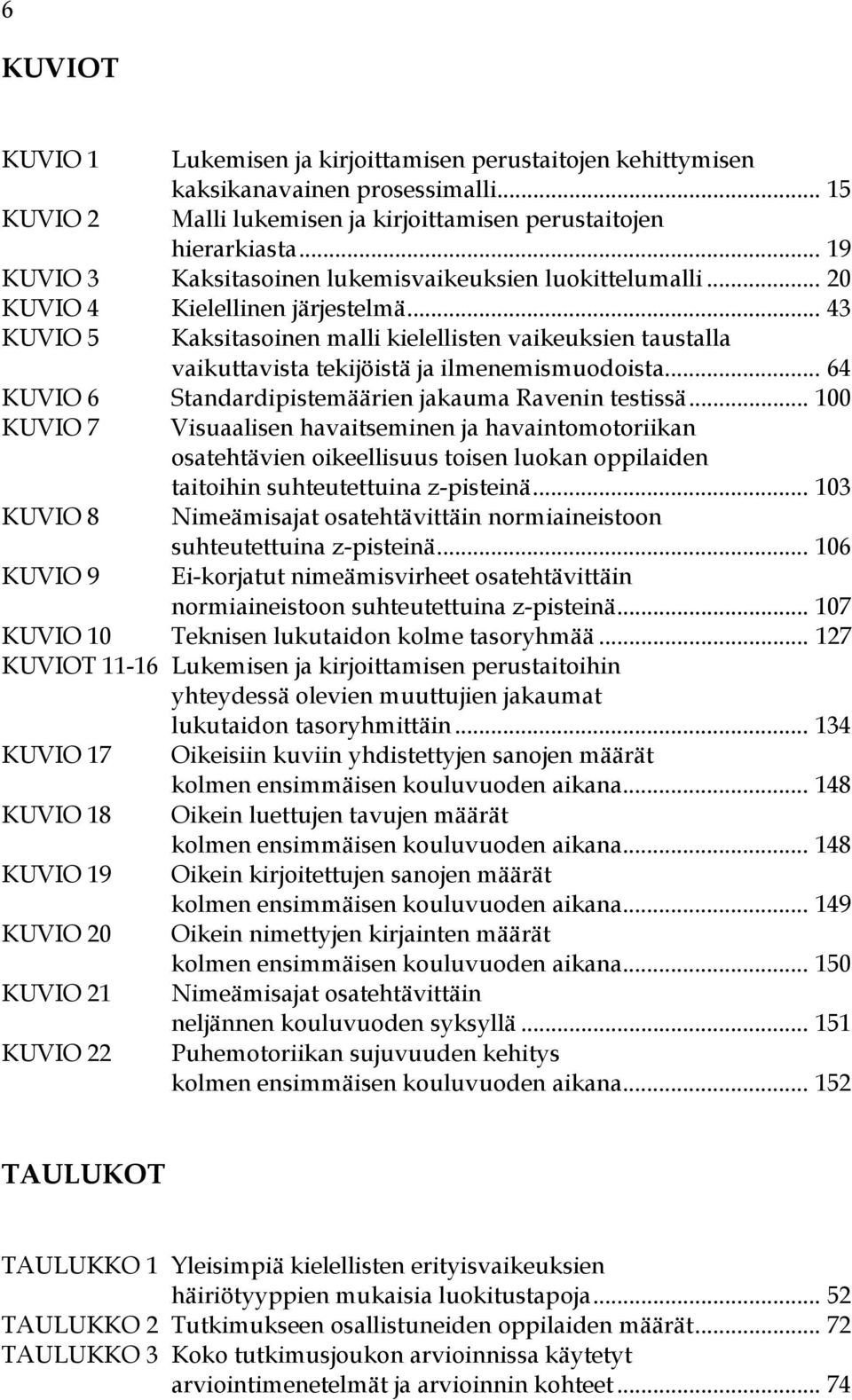 .. 43 KUVIO 5 Kaksitasoinen malli kielellisten vaikeuksien taustalla vaikuttavista tekijöistä ja ilmenemismuodoista... 64 KUVIO 6 Standardipistemäärien jakauma Ravenin testissä.