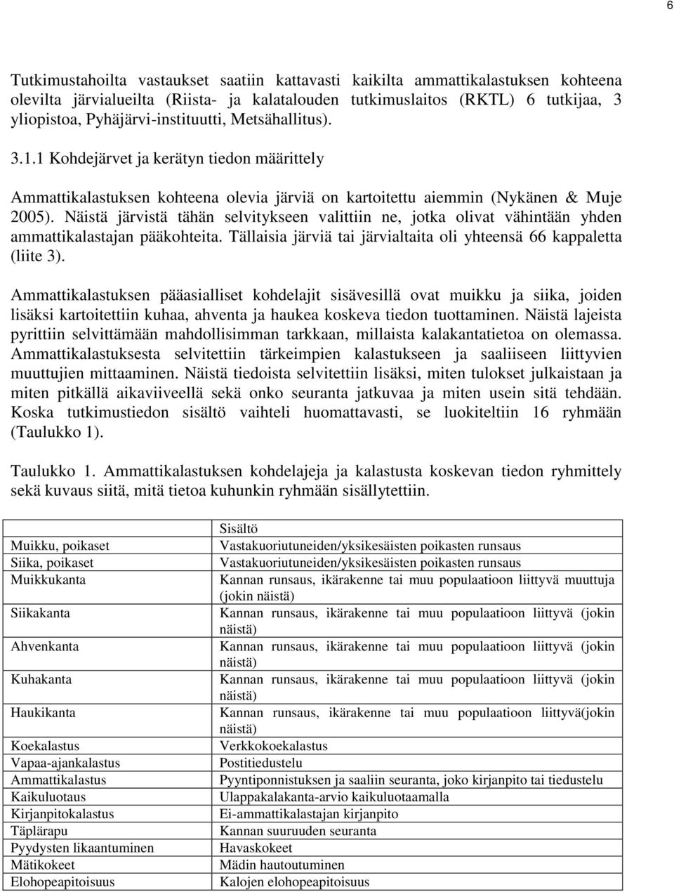 Näistä järvistä tähän selvitykseen valittiin ne, jotka olivat vähintään yhden ammattikalastajan pääkohteita. Tällaisia järviä tai järvialtaita oli yhteensä 66 kappaletta (liite 3).