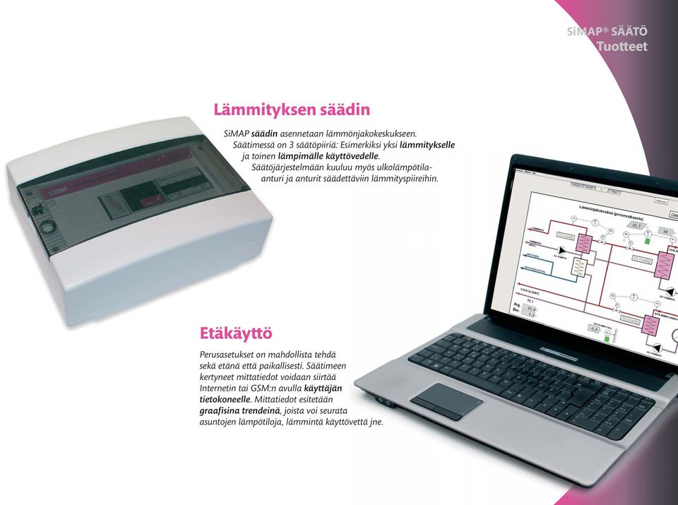 Säätöjärjestelmään kuuluu myös ulkolämpötilaanturi ja anturit säädettäviin lämmityspiireihin.