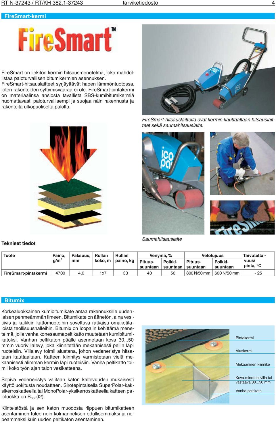 FireSmart-pintakermi on materiaalinsa ansiosta tavallista SBS-kumibitumikermiä huomattavasti paloturvallisempi ja suojaa näin rakennusta ja rakenteita ulkopuoliselta palolta.