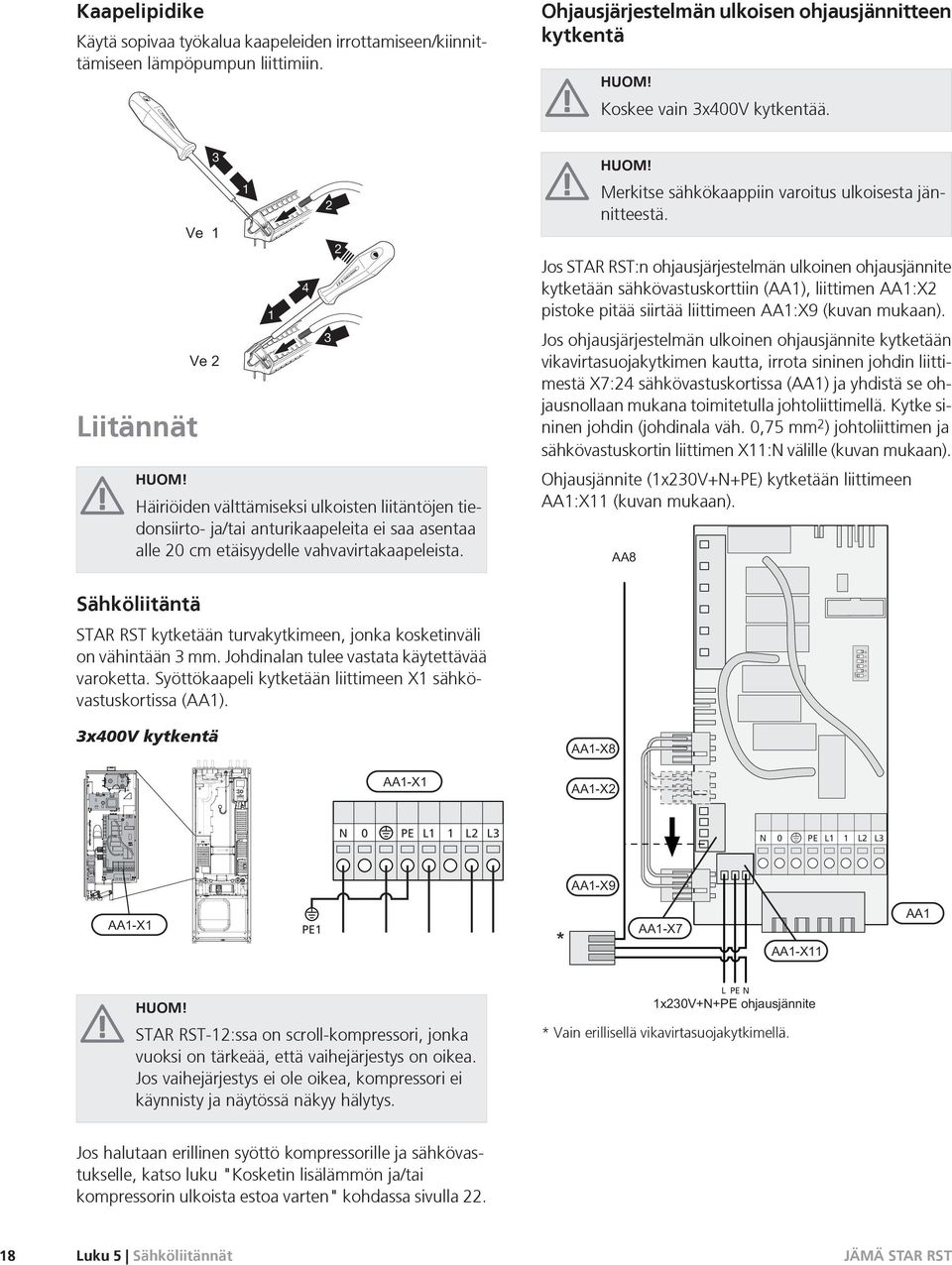 Merkitse sähkökaappiin varoitus ulkoisesta jännitteestä.