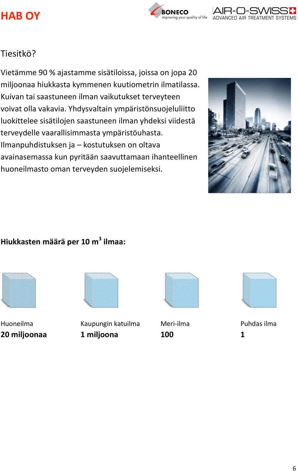 Yhdysvaltain ympäristönsuojeluliitto luokittelee sisätilojen saastuneen ilman yhdeksi viidestä terveydelle vaarallisimmasta ympäristöuhasta.