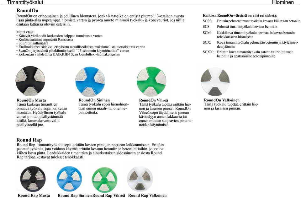 Muita etuja: Kätevät värikoodit karkeuden helppoa tunnistusta varten Korkealaatuiset segmentit Ranskasta Suuri timanttimäärä Ensiluokkaiset sidokset erityisistä metalliseoksista maksimaalista