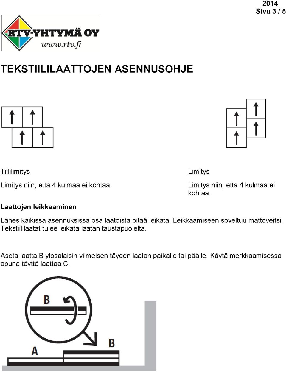 Laattojen leikkaaminen Lähes kaikissa asennuksissa osa laatoista pitää leikata.