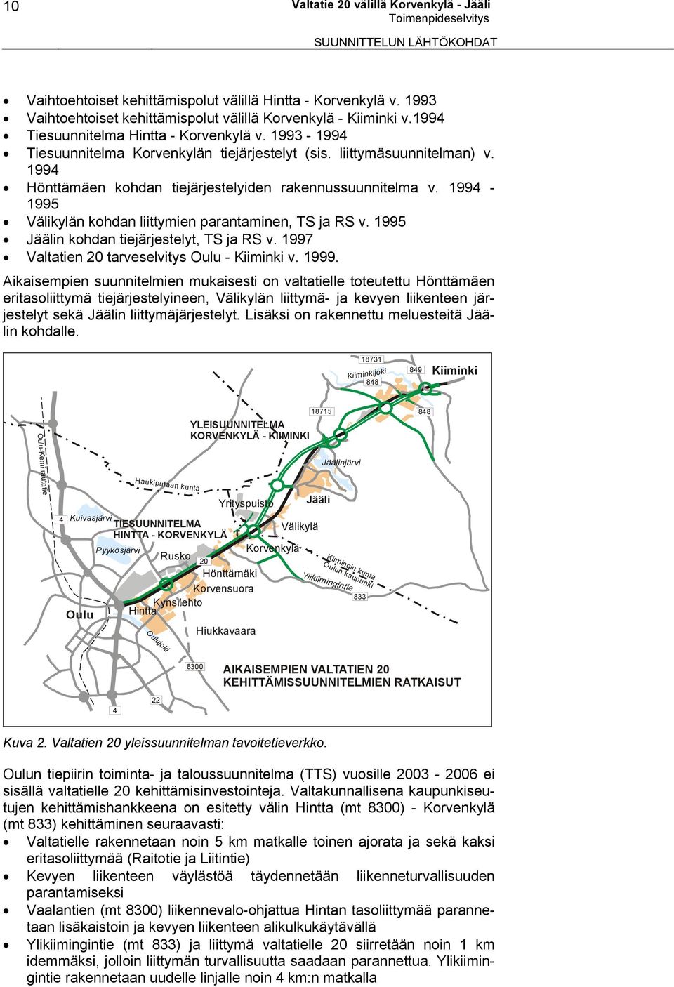 1994-1995 Välikylän kohdan liittymien parantaminen, TS ja RS v. 1995 Jäälin kohdan tiejärjestelyt, TS ja RS v. 1997 Valtatien 20 tarveselvitys Oulu - Kiiminki v. 1999.