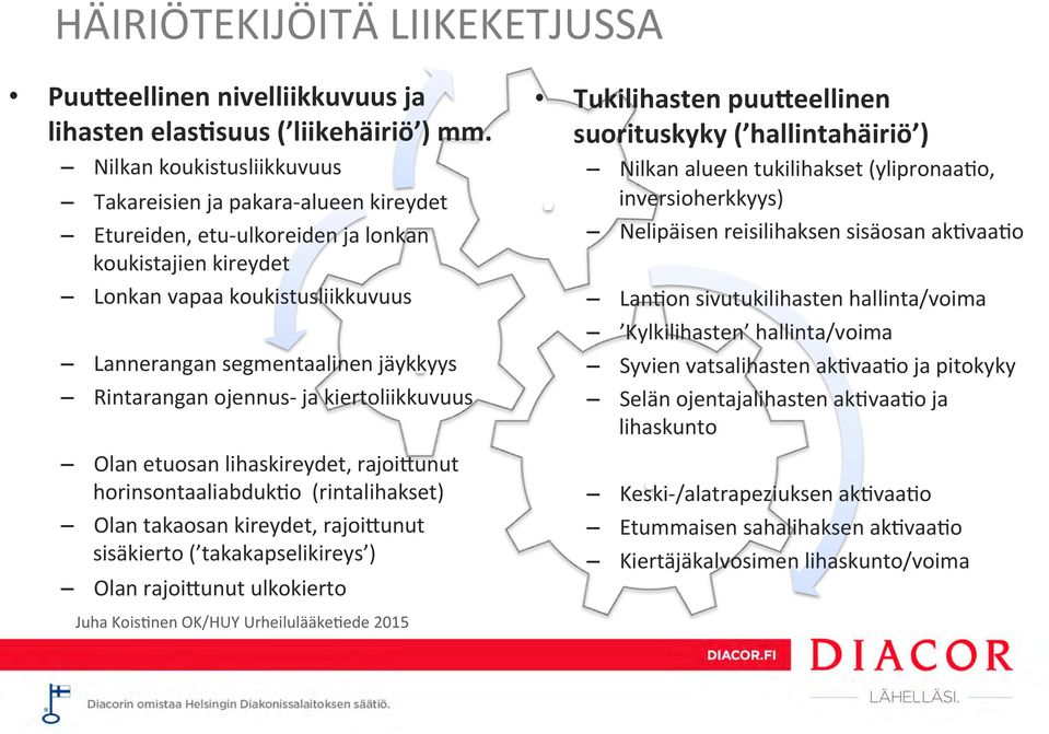 Lannerangan segmentaalinen jäykkyys Rintarangan ojennus- ja kiertoliikkuvuus Olan etuosan lihaskireydet, rajoiwunut horinsontaaliabduk9o (rintalihakset) Olan takaosan kireydet, rajoiwunut sisäkierto