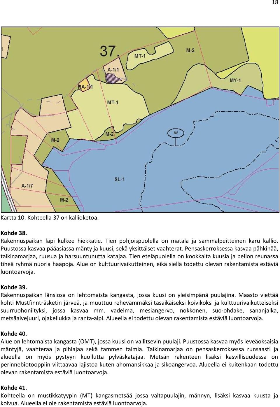 Tien eteläpuolella on kookkaita kuusia ja pellon reunassa tiheä ryhmä nuoria haapoja. Alue on kulttuurivaikutteinen, eikä siellä todettu olevan rakentamista estäviä luontoarvoja. Kohde 39.