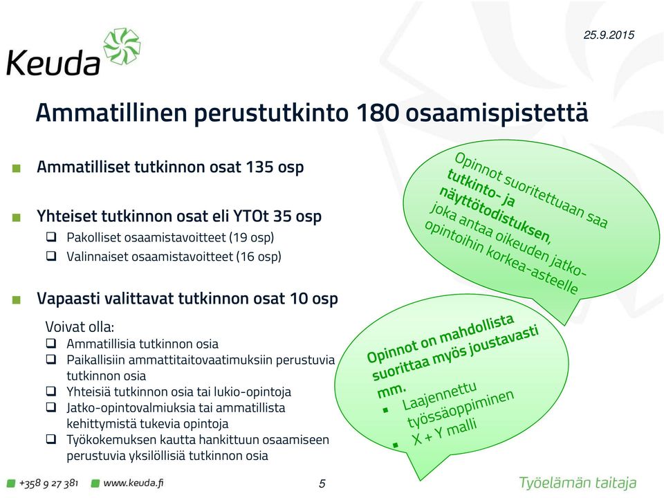 tutkinnon osia Paikallisiin ammattitaitovaatimuksiin perustuvia tutkinnon osia Yhteisiä tutkinnon osia tai lukio-opintoja