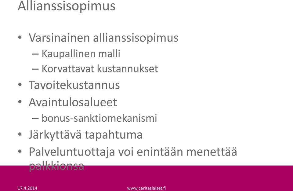 Tavoitekustannus Avaintulosalueet