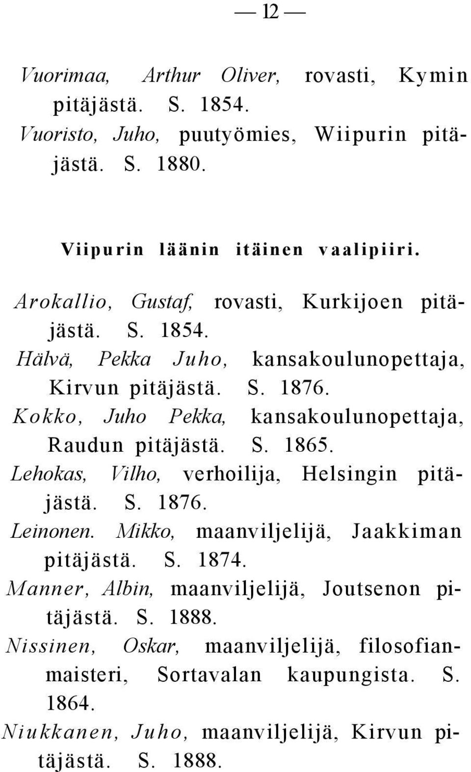 Kokko, Juho Pekka, kansakoulunopettaja, Raudun pitäjästä. S. 1865. Lehokas, Vilho, verhoilija, Helsingin pitäjästä. S. 1876. Leinonen.