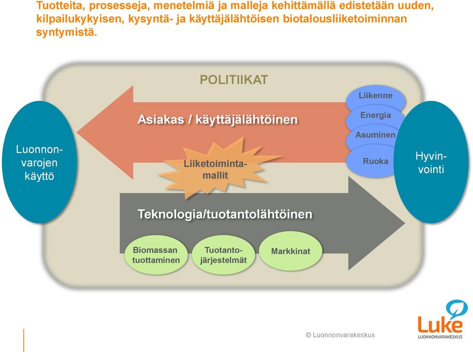 POLITIIKAT Liikenne Asiakas / käyttäjälähtöinen Energia Luonnonvarojen käyttö