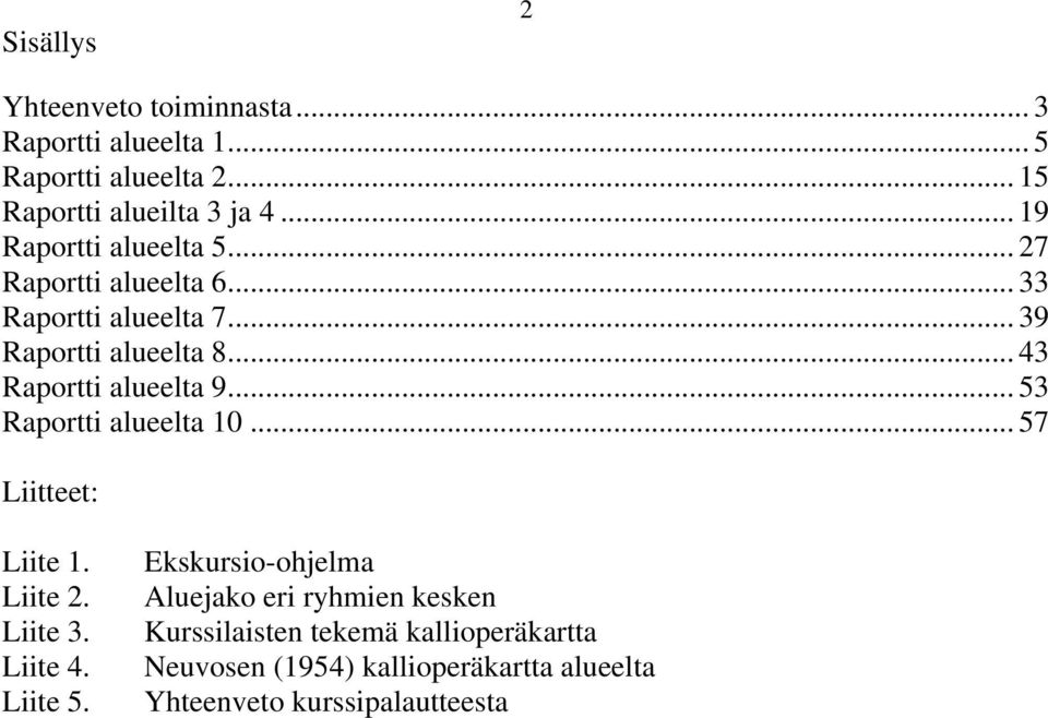 .. 43 Raportti alueelta 9... 53 Raportti alueelta 10... 57 Liitteet: Liite 1. Liite 2. Liite 3. Liite 4. Liite 5.