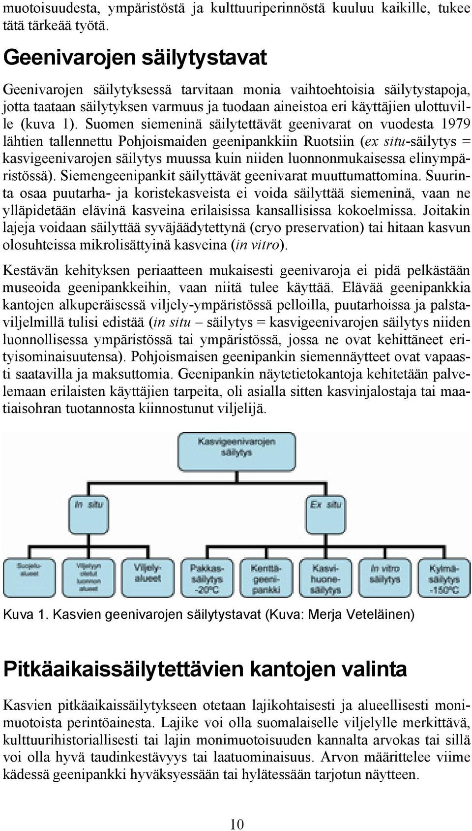 Suomen siemeninä säilytettävät geenivarat on vuodesta 1979 lähtien tallennettu Pohjoismaiden geenipankkiin Ruotsiin (ex situ-säilytys = kasvigeenivarojen säilytys muussa kuin niiden luonnonmukaisessa