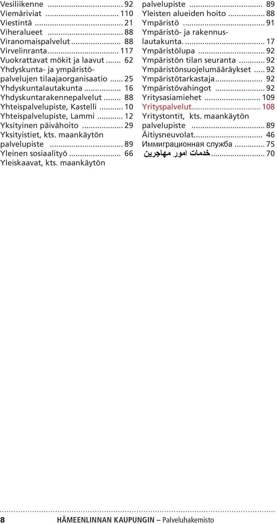 .. 12 Yksityinen päivähoito... 29 Yksityistiet, kts. maankäytön palvelupiste... 89 Yleinen sosiaalityö... 66 Yleiskaavat, kts. maankäytön palvelupiste... 89 Yleisten alueiden hoito... 88 Ympäristö.