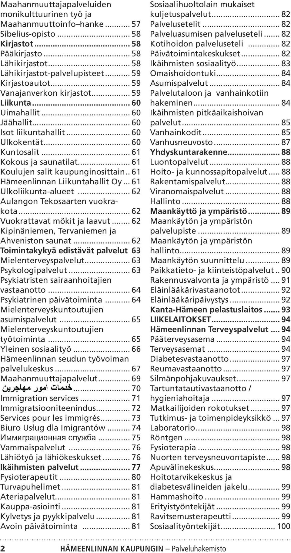 .. 61 Koulujen salit kaupunginosittain.. 61 Hämeenlinnan Liikuntahallit Oy... 61 Ulkoliikunta-alueet... 62 Aulangon Tekosaarten vuokrakota... 62 Vuokrattavat mökit ja laavut.