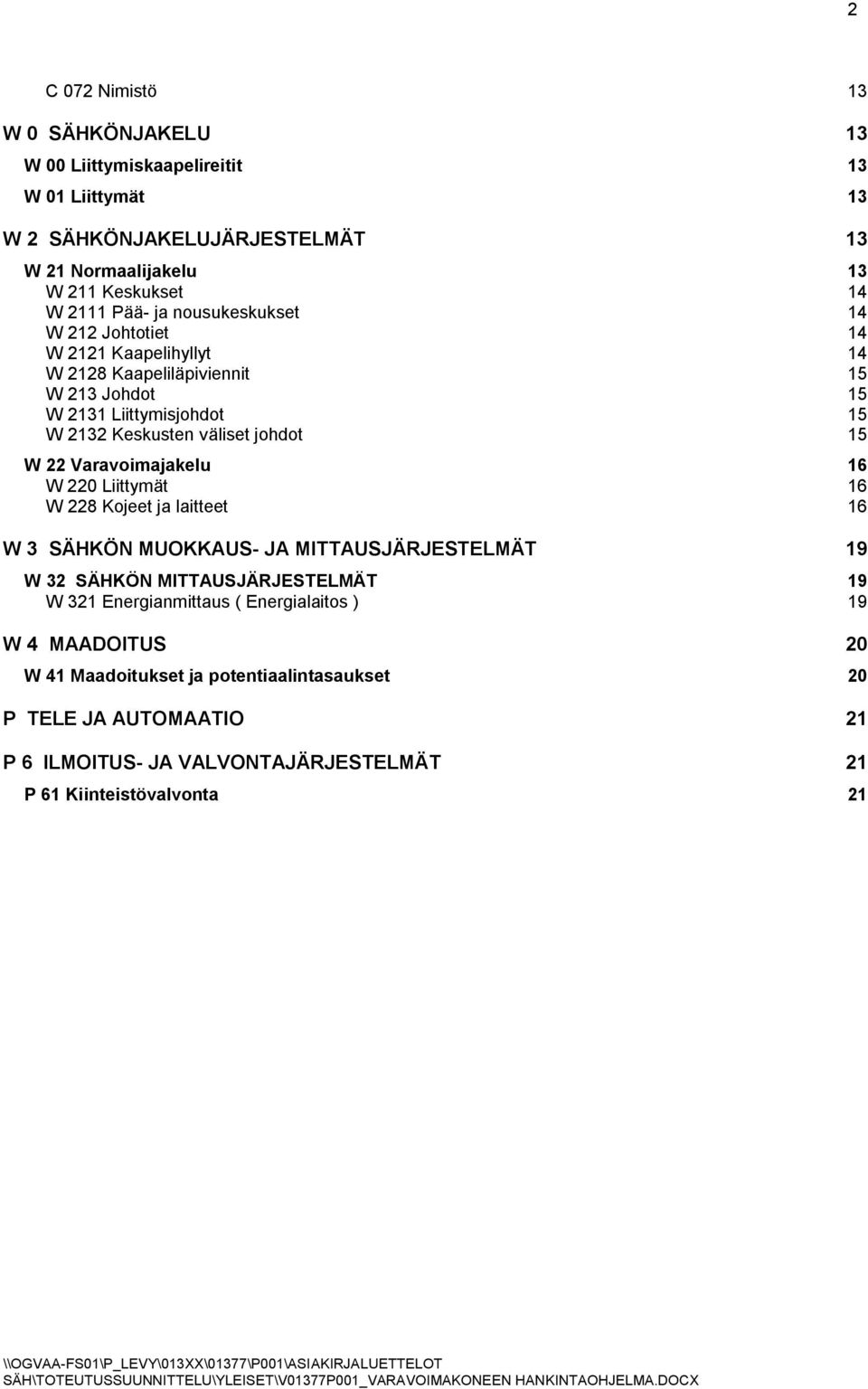 22 Varavoimajakelu 16 W 220 Liittymät 16 W 228 Kojeet ja laitteet 16 W 3 SÄHKÖN MUOKKAUS- JA MITTAUSJÄRJESTELMÄT 19 W 32 SÄHKÖN MITTAUSJÄRJESTELMÄT 19 W 321 Energianmittaus