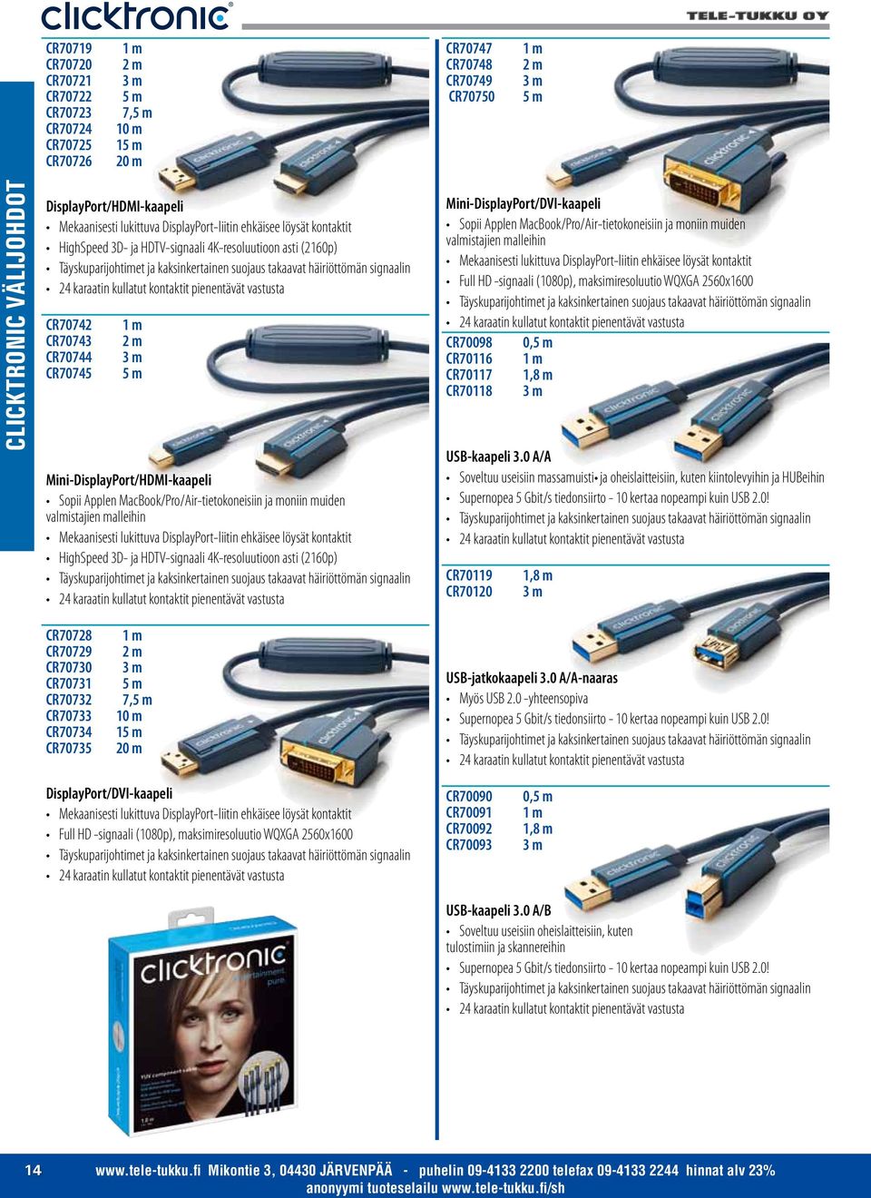 Mini-DisplayPort/DVI-kaapeli Sopii Applen MacBook/Pro/Air-tietokoneisiin ja moniin muiden valmistajien malleihin Full HD -signaali (1080p), maksimiresoluutio WQXGA 2560x1600 CR70098 0, CR70116