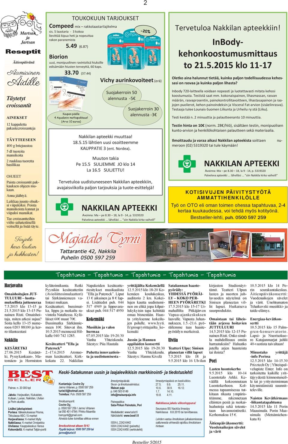 Tee croissantteihin viilto sahateräisellä veitsellä ja lisää täyte. Tarjoile kera laulun ja kukkasten! TOUKOKUUN TARJOUKSET Compeed mix rakkolaastarilajitelma sis.