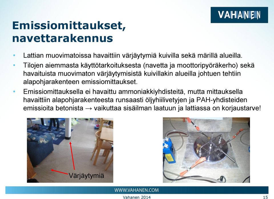 johtuen tehtiin alapohjarakenteen emissiomittaukset.