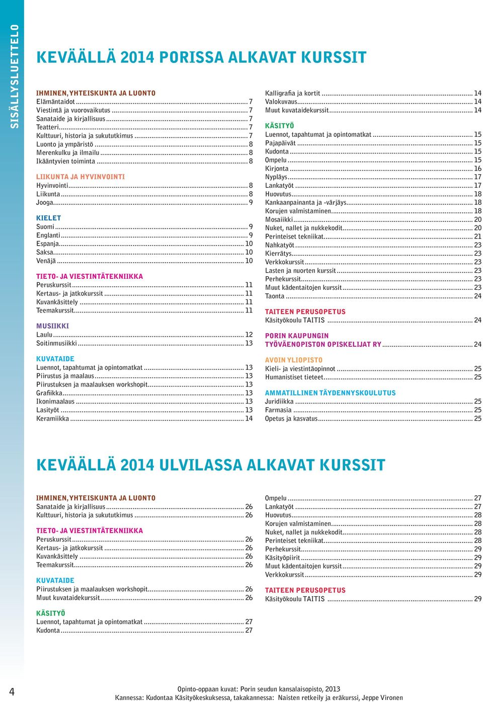 .. 8 LIIKUNTA JA HYVINVOINTI Hyvinvointi... 8 Liikunta... 8 Jooga... 9 KIELET Suomi... 9 Englanti... 9 Espanja... 10 Saksa... 10 Venäjä... 10 TIETO- JA VIESTINTÄTEKNIIKKA Peruskurssit.