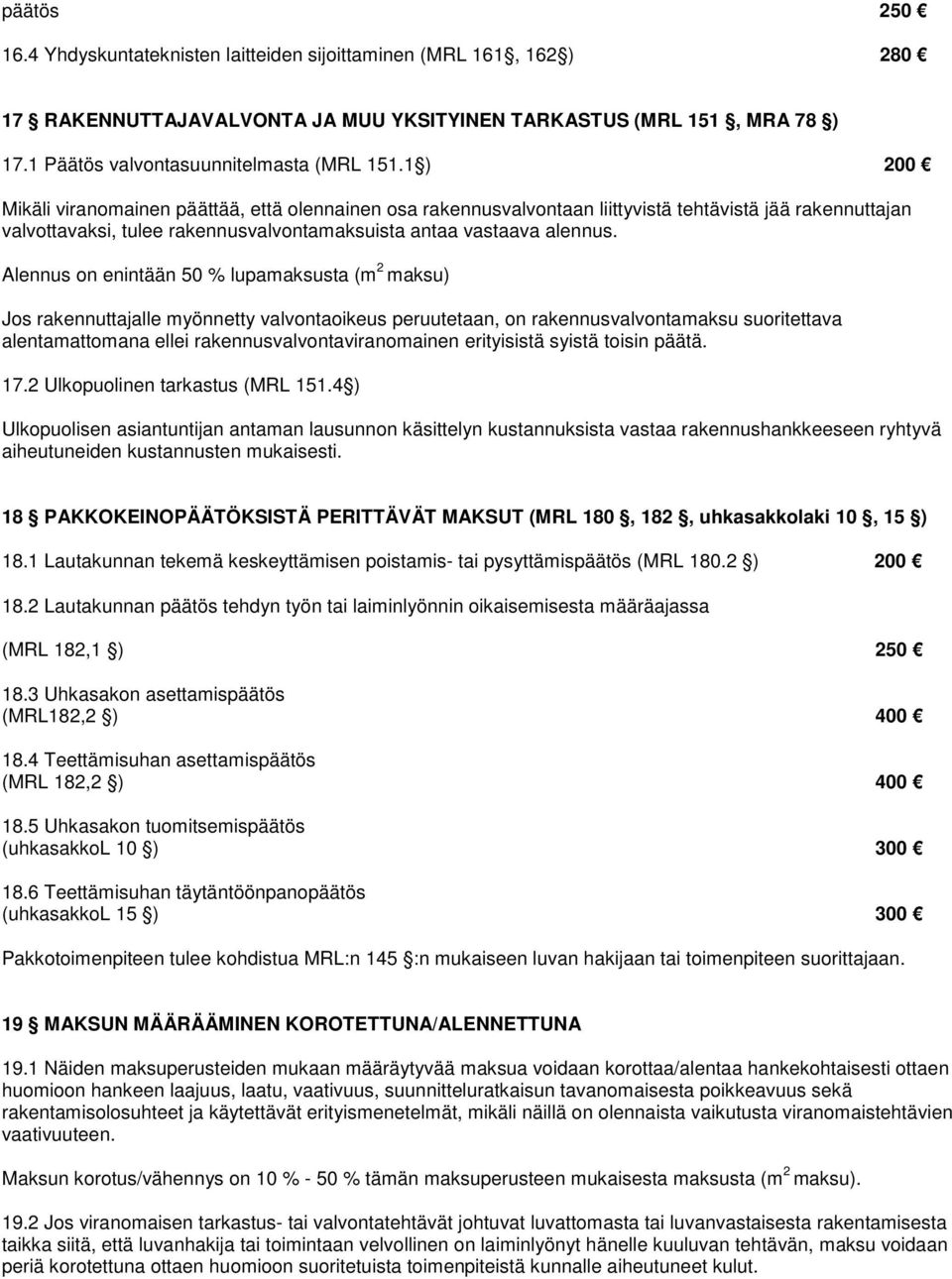 Alennus on enintään 50 % lupamaksusta (m 2 maksu) Jos rakennuttajalle myönnetty valvontaoikeus peruutetaan, on rakennusvalvontamaksu suoritettava alentamattomana ellei rakennusvalvontaviranomainen