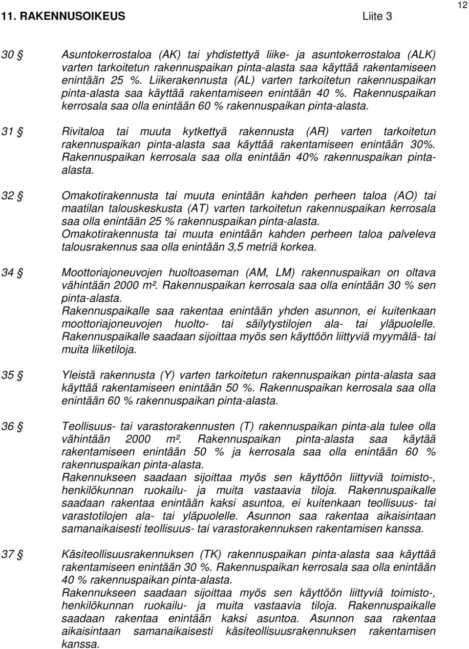 31 Rivitaloa tai muuta kytkettyä rakennusta (AR) varten tarkoitetun rakennuspaikan pinta-alasta saa käyttää rakentamiseen enintään 30%.