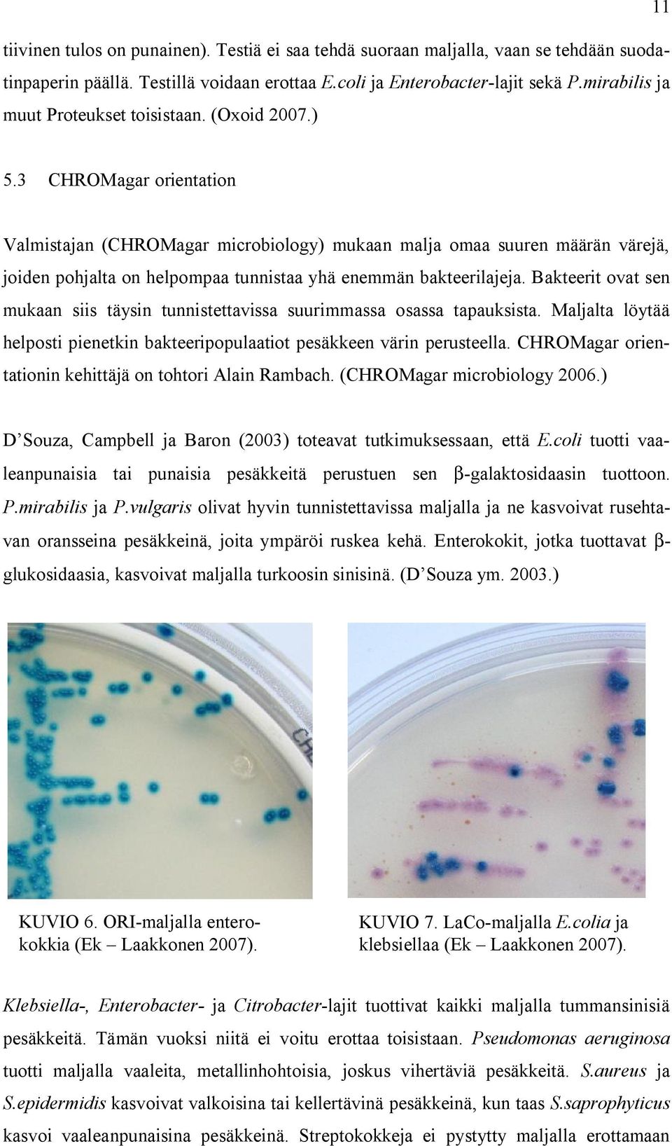 3 CHROMagar orientation Valmistajan (CHROMagar microbiology) mukaan malja omaa suuren määrän värejä, joiden pohjalta on helpompaa tunnistaa yhä enemmän bakteerilajeja.