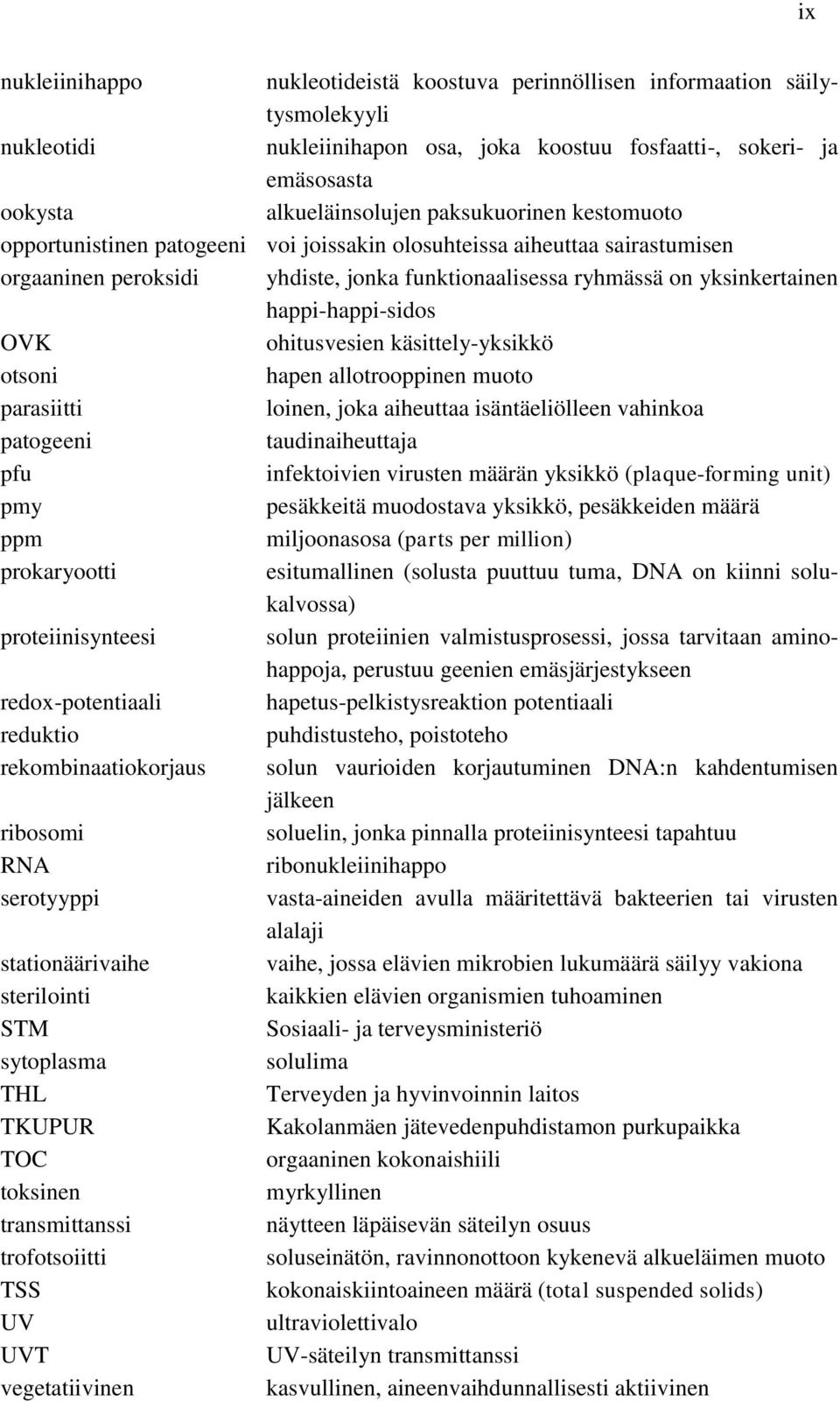 happi-happi-sidos OVK ohitusvesien käsittely-yksikkö otsoni hapen allotrooppinen muoto parasiitti loinen, joka aiheuttaa isäntäeliölleen vahinkoa patogeeni taudinaiheuttaja pfu infektoivien virusten