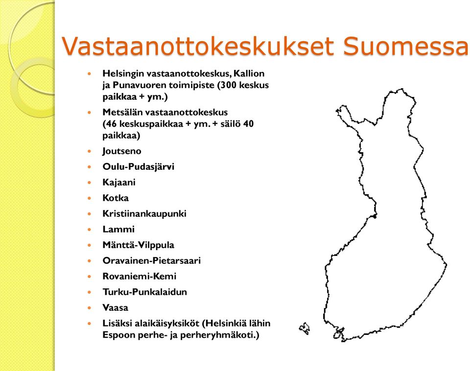 + säilö 40 paikkaa) Joutseno Oulu-Pudasjärvi Kajaani Kotka Kristiinankaupunki Lammi Mänttä-Vilppula