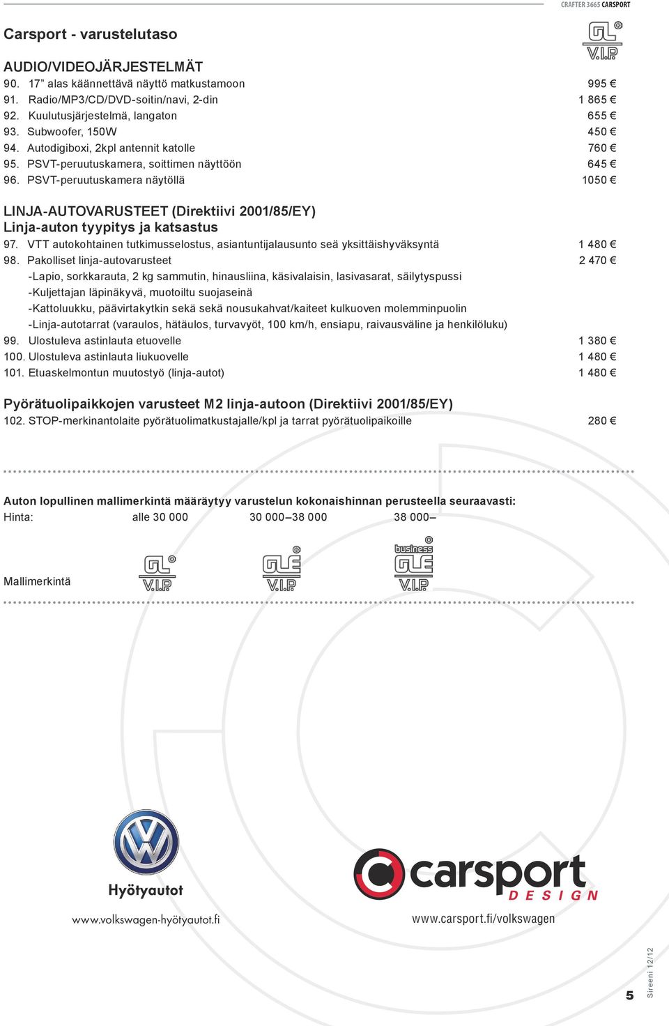 PSVT-peruutuskamera näytöllä 1050 LINJA-AUTOVARUSTEET (Direktiivi 2001/85/EY) Linja-auton tyypitys ja katsastus 97.