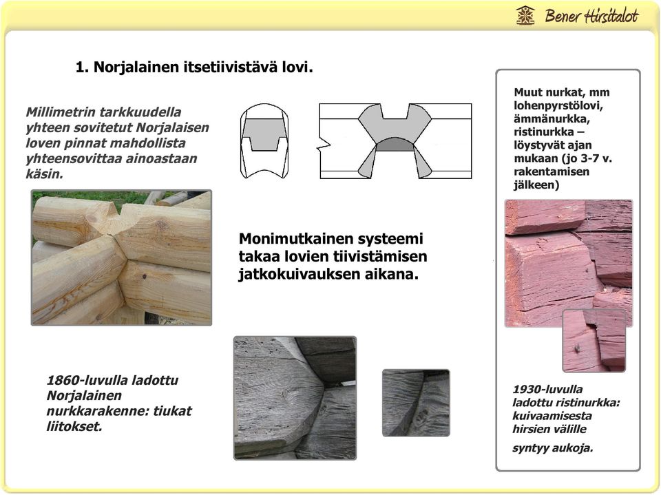 rakentamisen jälkeen) Millimetrin tarkkuudella yhteen sovitetut Norjalaisen loven pinnat mahdollista yhteensovittaa