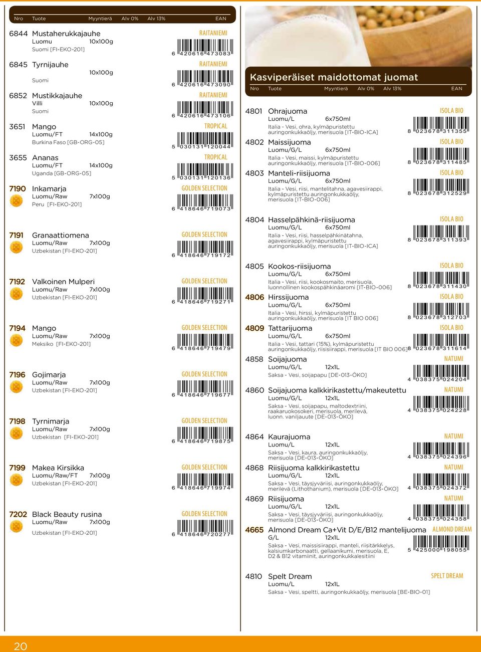 /Raw 7x100g Uzbekistan [FI-EKO-201] 7192 Valkoinen Mulperi golden Selection /Raw 7x100g Uzbekistan [FI-EKO-201] 7194 Mango golden Selection /Raw 7x100g Meksiko [FI-EKO-201] 7196 Gojimarja golden