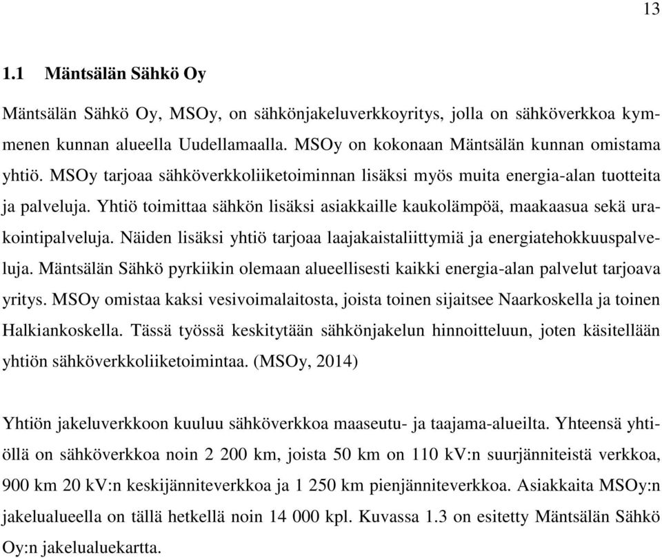 Näiden lisäksi yhtiö tarjoaa laajakaistaliittymiä ja energiatehokkuuspalveluja. Mäntsälän Sähkö pyrkiikin olemaan alueellisesti kaikki energia-alan palvelut tarjoava yritys.