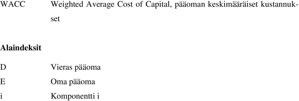 kustannukset Alaindeksit D E i