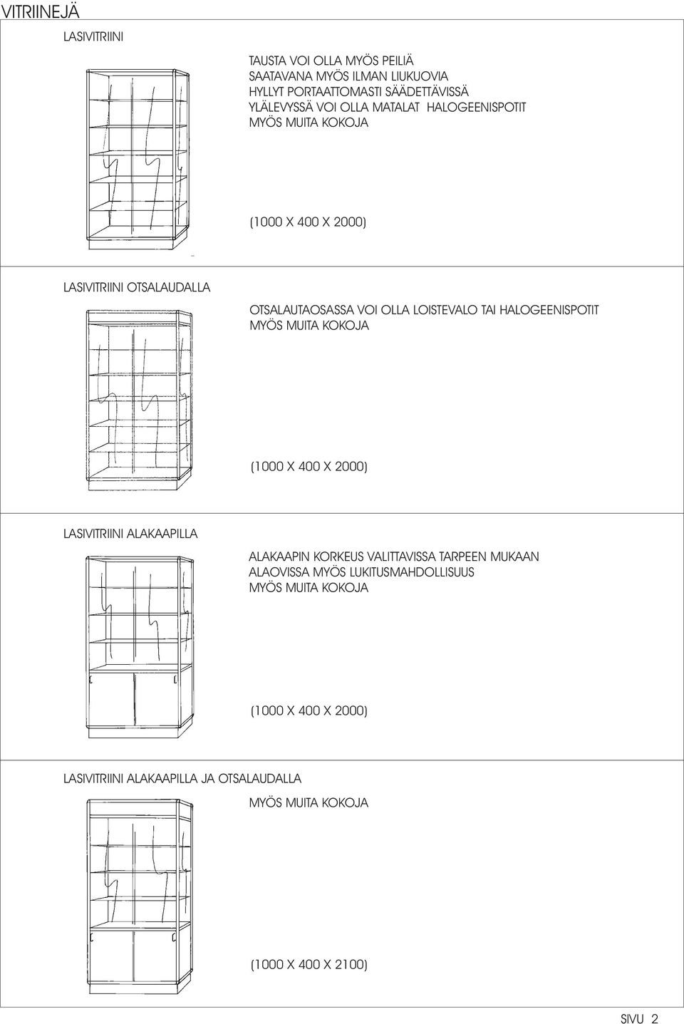 LOISTEVALO TAI HALOGEENISPOTIT (1000 X 400 X 2000) LASIVITRIINI ALAKAAPILLA ALAKAAPIN KORKEUS VALITTAVISSA TARPEEN