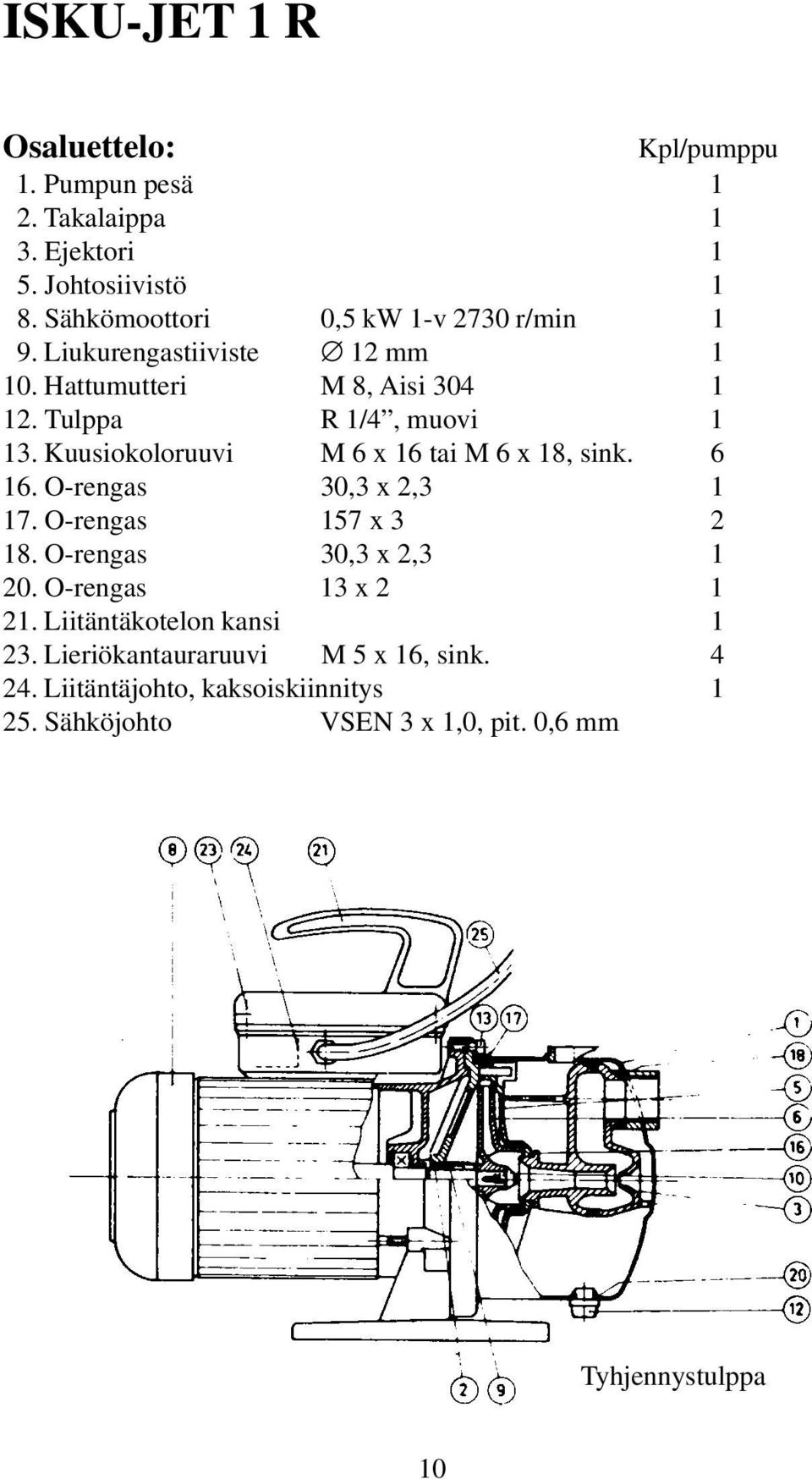Kuusiokoloruuvi M 6 x 16 tai M 6 x 18, sink. 6 16. O-rengas 30,3 x 2,3 1 17. O-rengas 157 x 3 2 18. O-rengas 30,3 x 2,3 1 20.