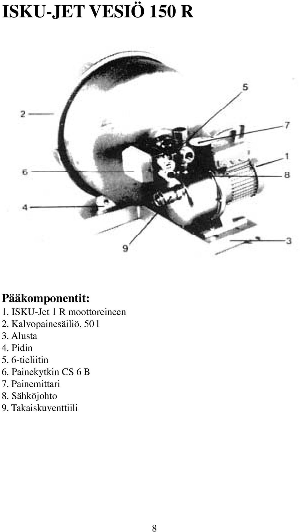Kalvopainesäiliö, 50 l 3. Alusta 4. Pidin 5.