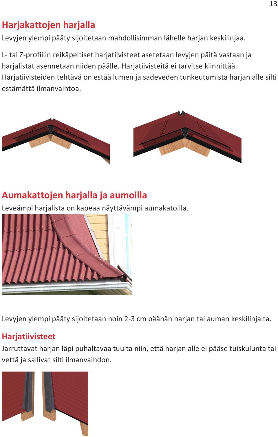 Harjatiivisteiden tehtävä on estää lumen ja sadeveden tunkeutumista harjan alle silti estämättä ilmanvaihtoa.