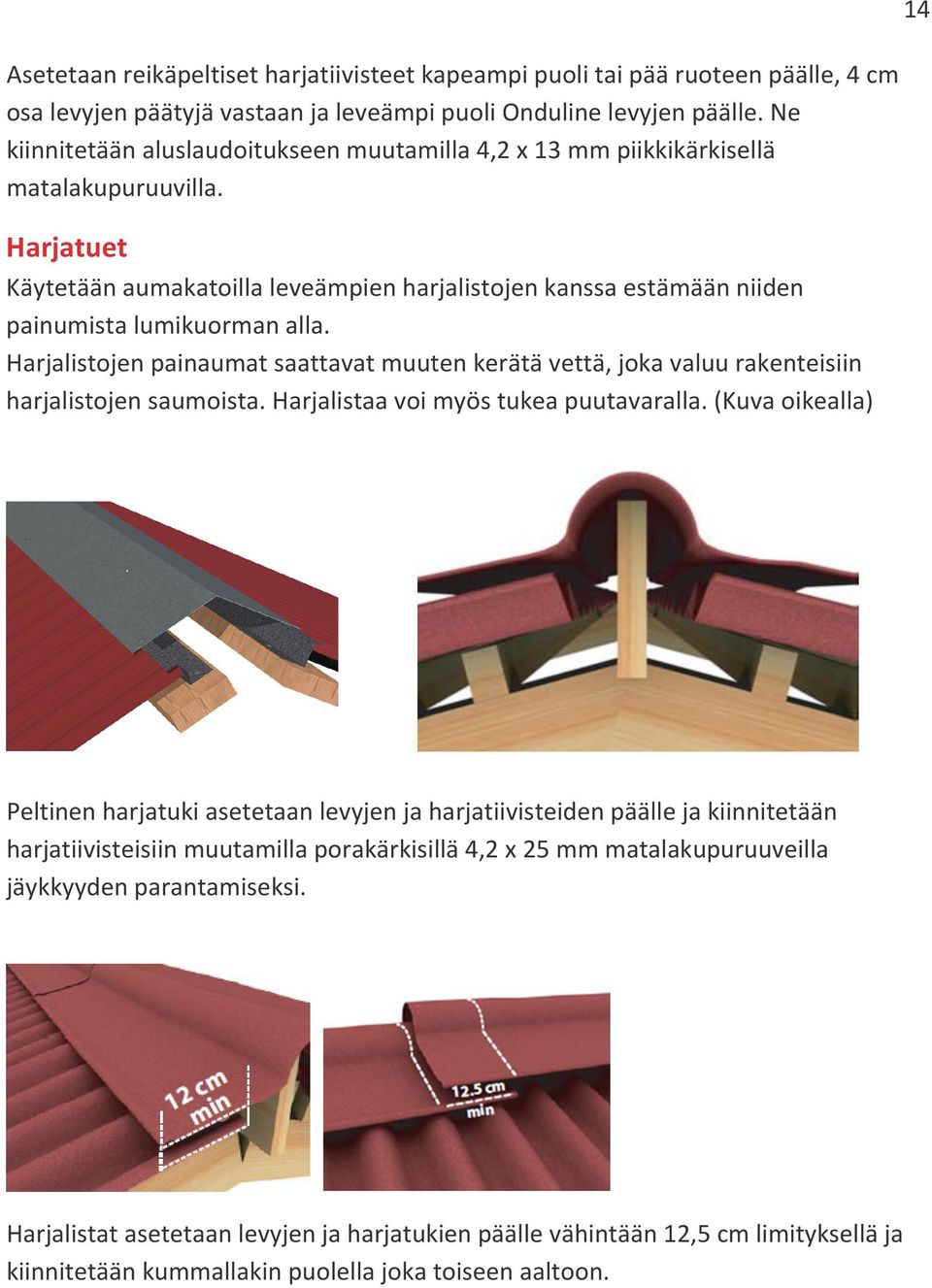 Harjatuet Käytetään aumakatoilla leveämpien harjalistojen kanssa estämään niiden painumista lumikuorman alla.