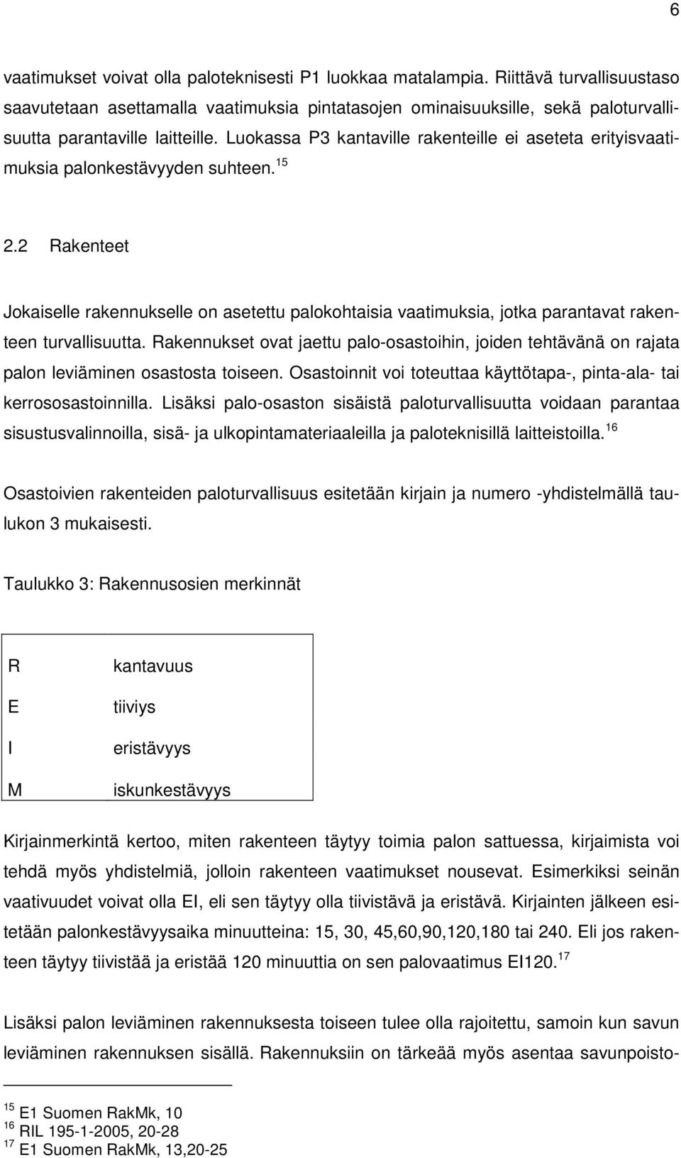 Luokassa P3 kantaville rakenteille ei aseteta erityisvaatimuksia palonkestävyyden suhteen. 15 2.