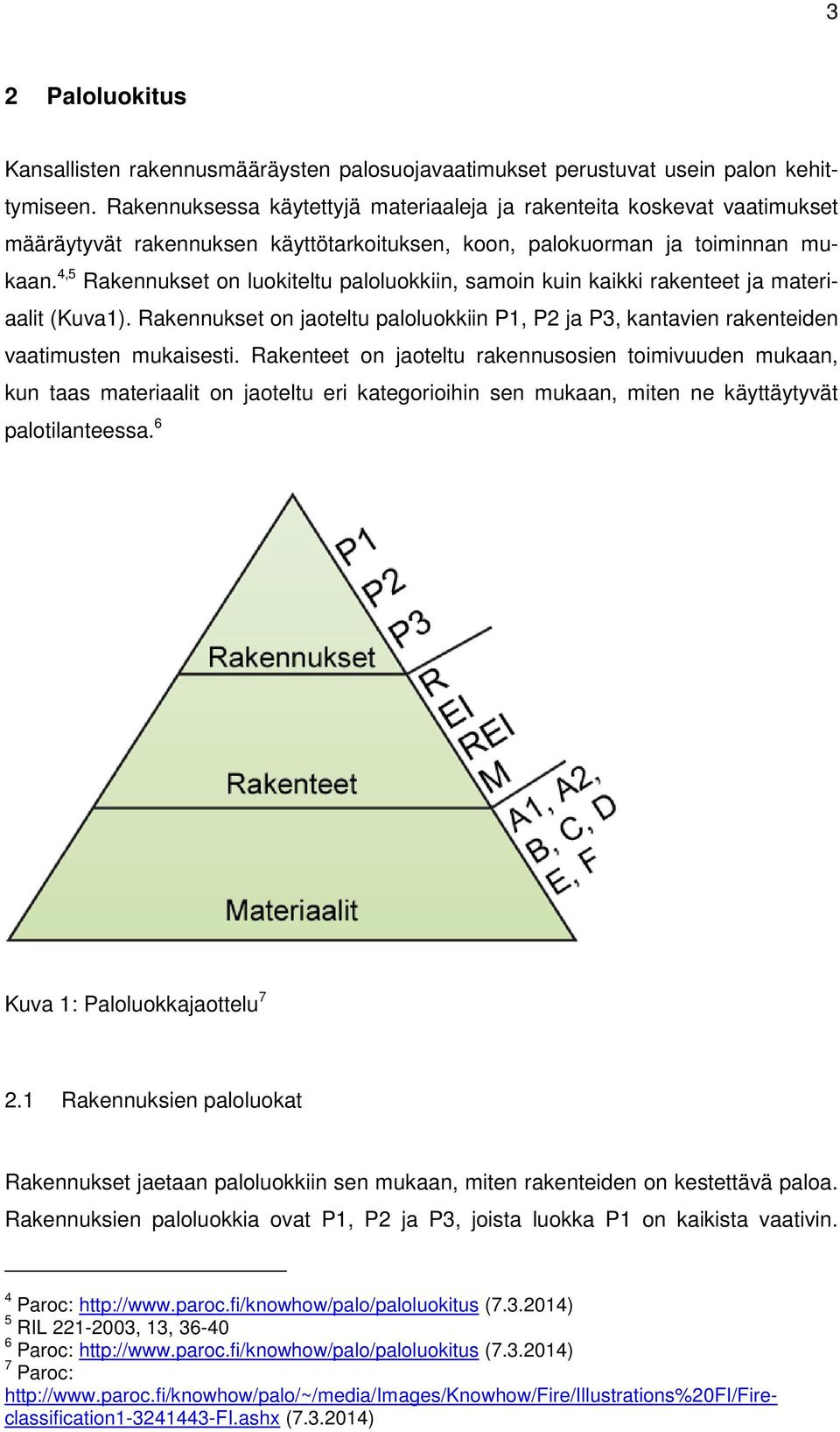 4,5 Rakennukset on luokiteltu paloluokkiin, samoin kuin kaikki rakenteet ja materiaalit (Kuva1). Rakennukset on jaoteltu paloluokkiin P1, P2 ja P3, kantavien rakenteiden vaatimusten mukaisesti.