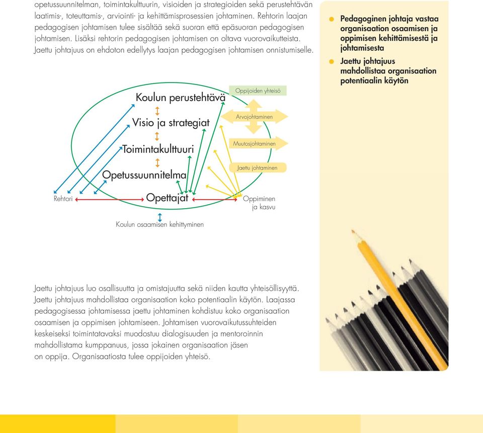 Jaettu johtajuus on ehdoton edellytys laajan pedagogisen johtamisen onnistumiselle.