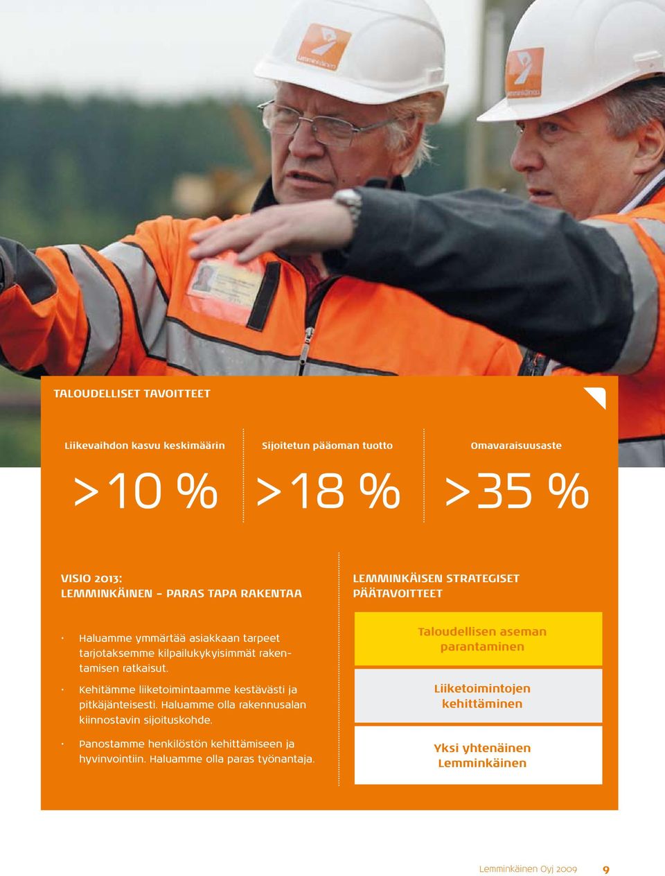 ratkaisut. Kehitämme liiketoimintaamme kestävästi ja pitkäjänteisesti. Haluamme olla rakennusalan kiinnostavin sijoituskohde.