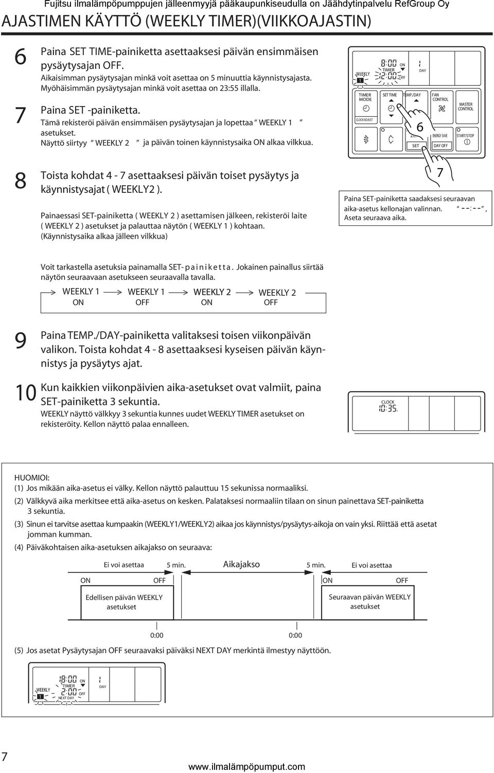 Tämä rekisteröi päivän ensimmäisen pysäytysajan ja lopettaa asetukset. Näyttö siirtyy ja päivän toinen käynnistysaika - alkaa vilkkua.