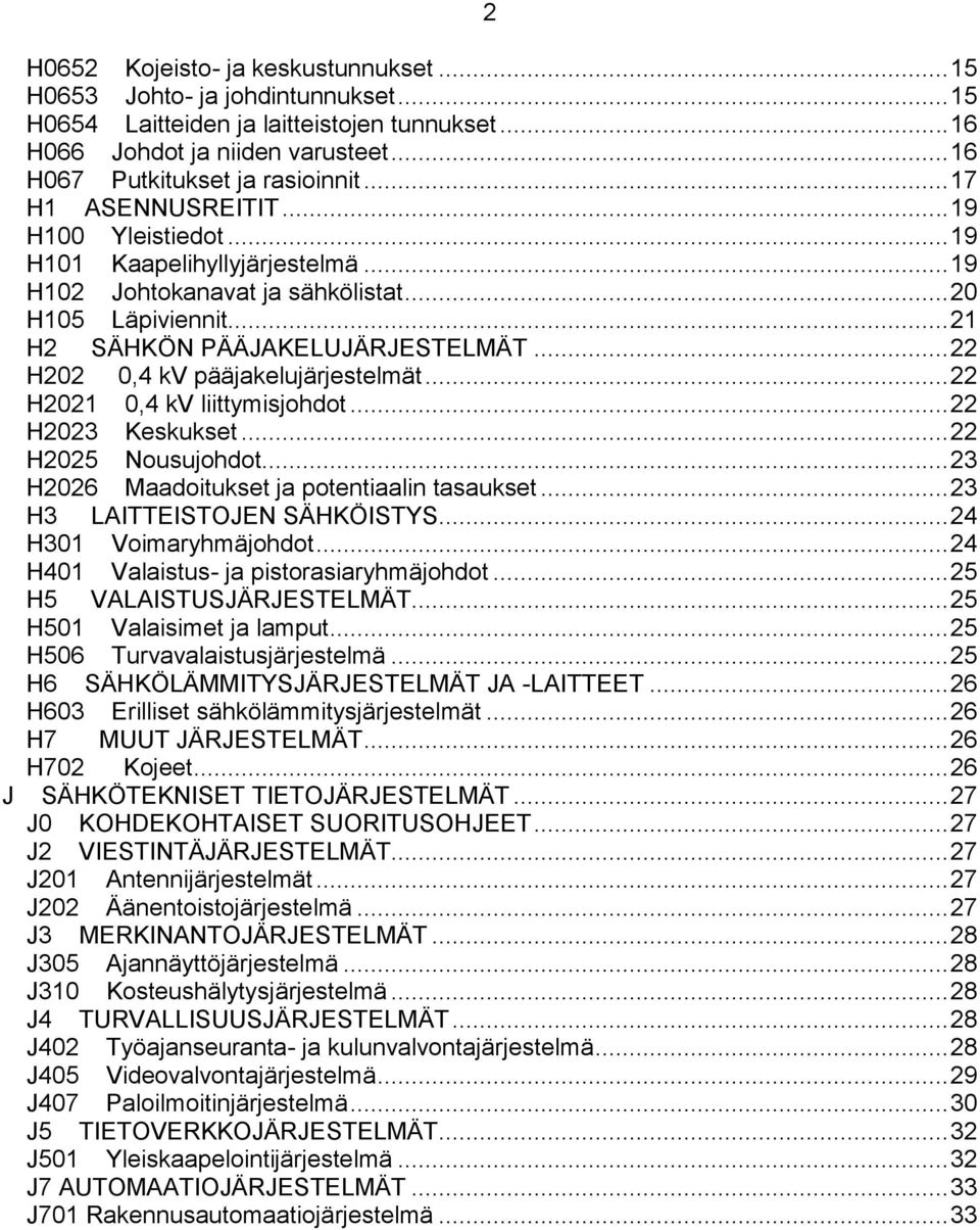 .. 22 H202 0,4 kv pääjakelujärjestelmät... 22 H2021 0,4 kv liittymisjohdot... 22 H2023 Keskukset... 22 H2025 Nousujohdot... 23 H2026 Maadoitukset ja potentiaalin tasaukset.
