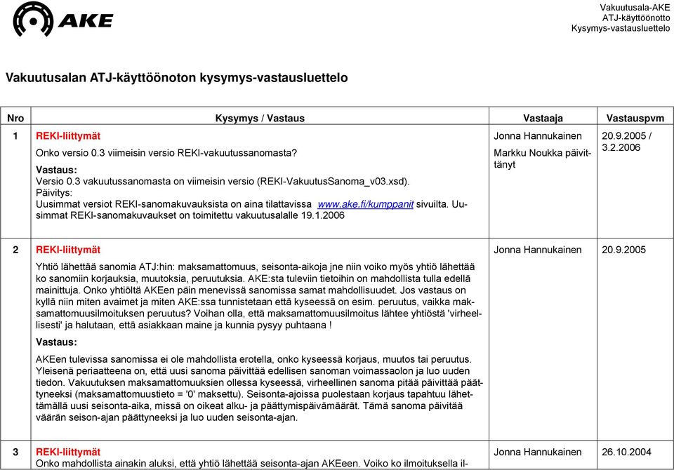 ake.fi/kumppanit sivuilta. Uusimmat REKI-sanomakuvaukset on toimitettu vakuutusalalle 19.1.20