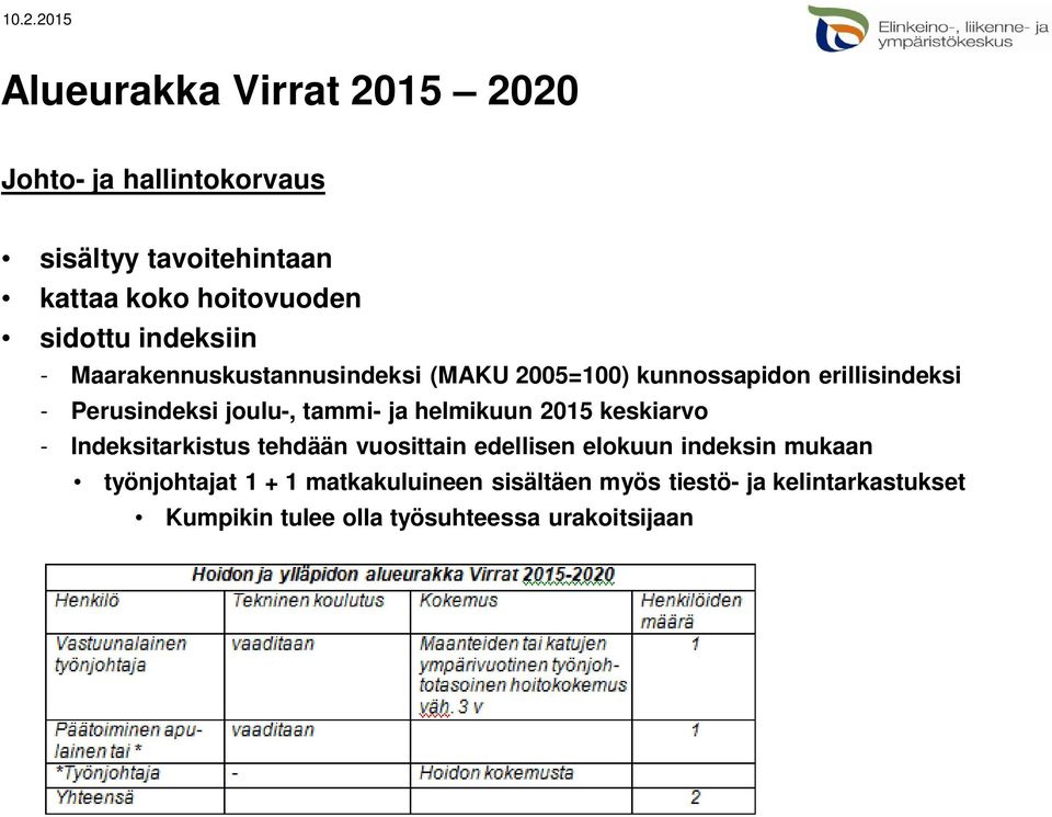 helmikuun 2015 keskiarvo - Indeksitarkistus tehdään vuosittain edellisen elokuun indeksin mukaan