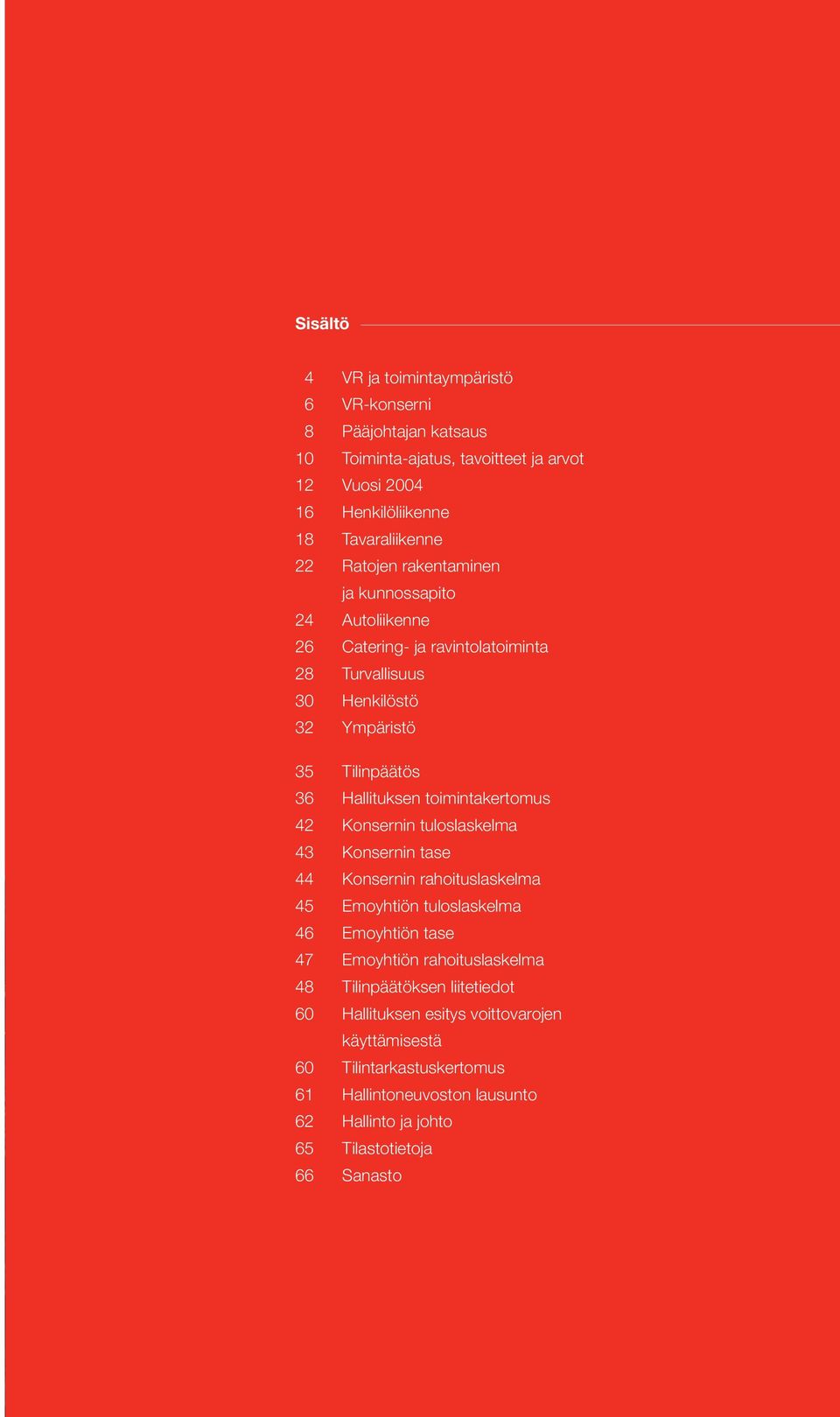 toimintakertomus 42 Konsernin tuloslaskelma 43 Konsernin tase 44 Konsernin rahoituslaskelma 45 Emoyhtiön tuloslaskelma 46 Emoyhtiön tase 47 Emoyhtiön rahoituslaskelma